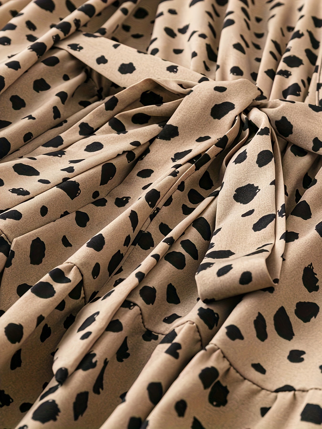 Leopard Print Lantern Sleeve Dress With Belt