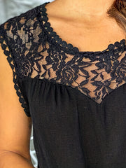 Lace Crew Neck Tank Top Sleeveless Summer Casual Women's Clothing