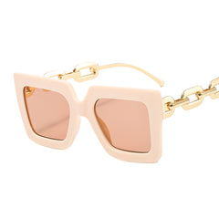 Oversized Square Sunglasses Metal Chain Temple UV Protection