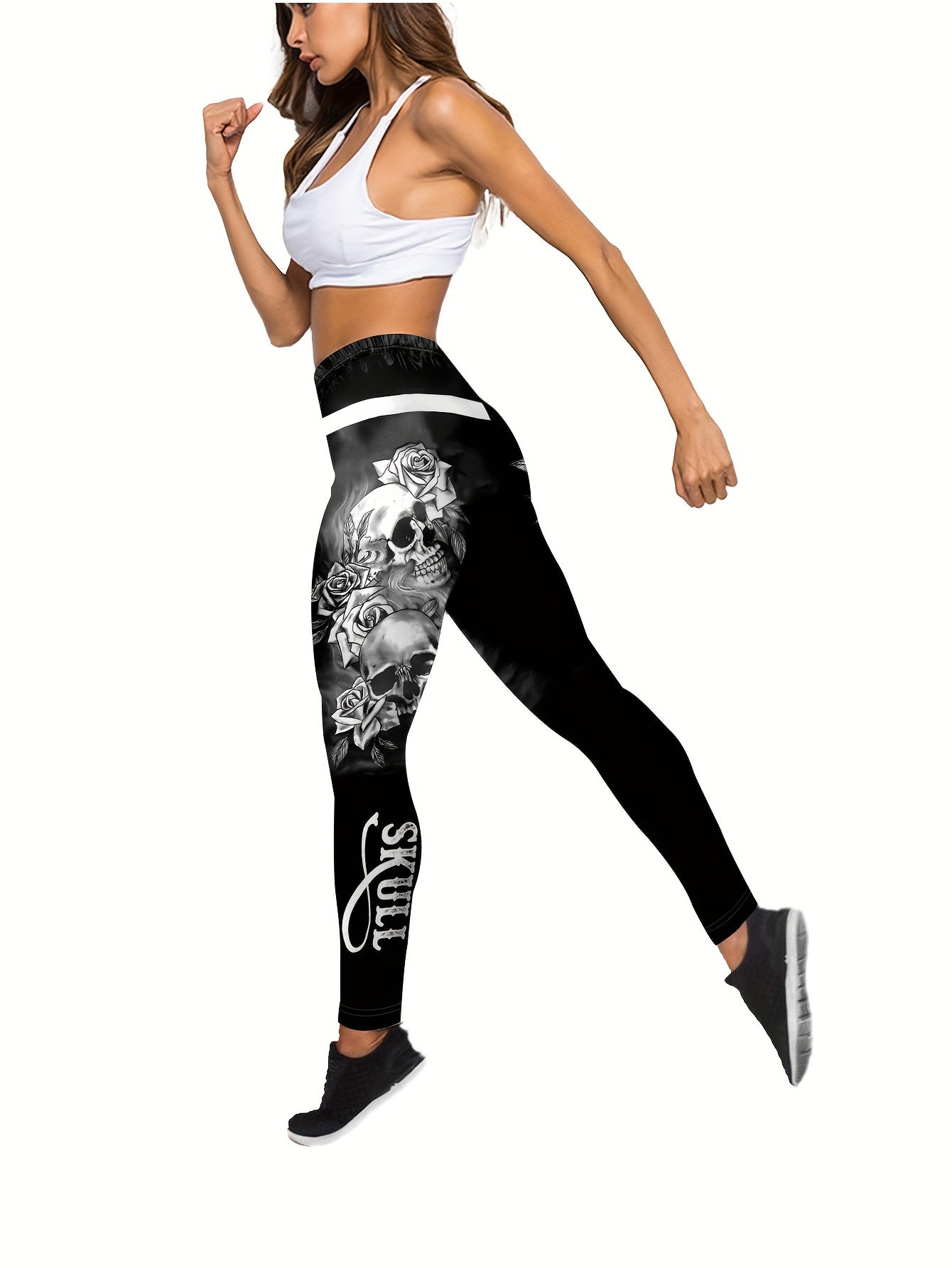 Women's Plus Floral Skull Print Tank Top & Leggings Set