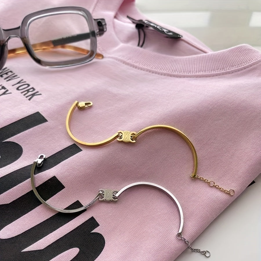Golden Sliver Arc Bangle Bracelet For Girls