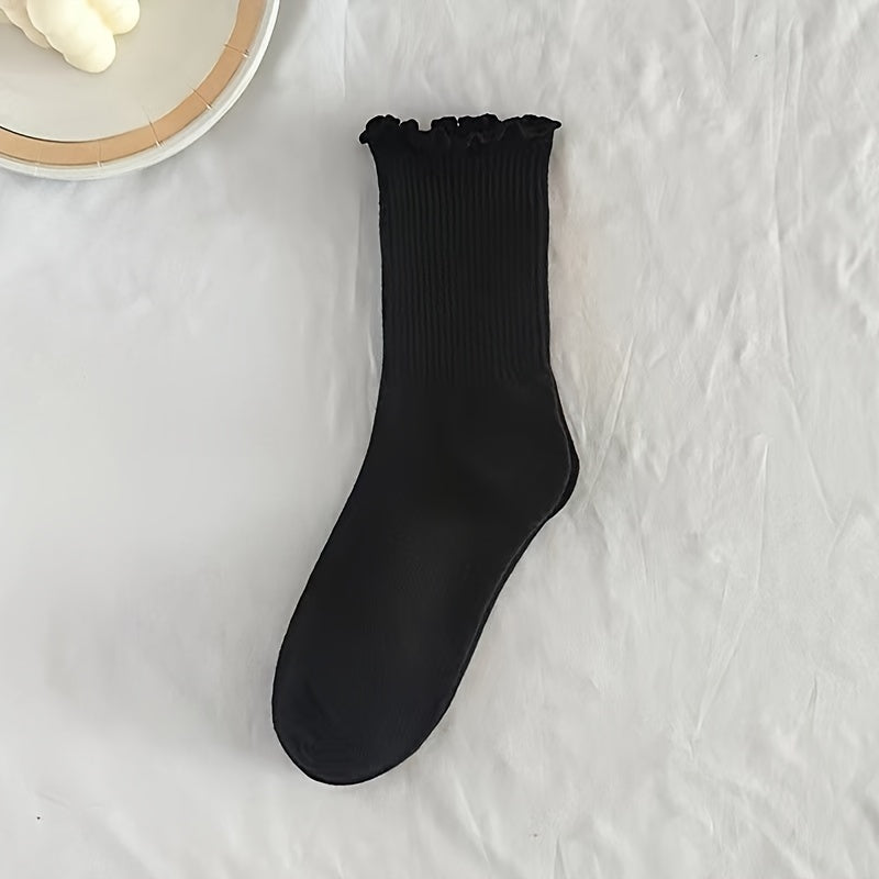 3 Pairs Cotton Ruffle Tube Women Socks Cuff Crew Short Boot Socks