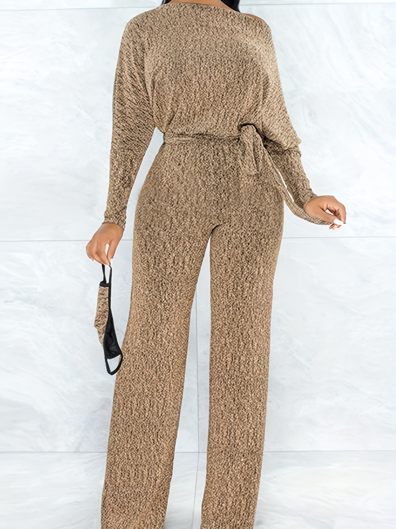 Long Sleeve Tie Waist Jumpsuit Casual Women's Clothing