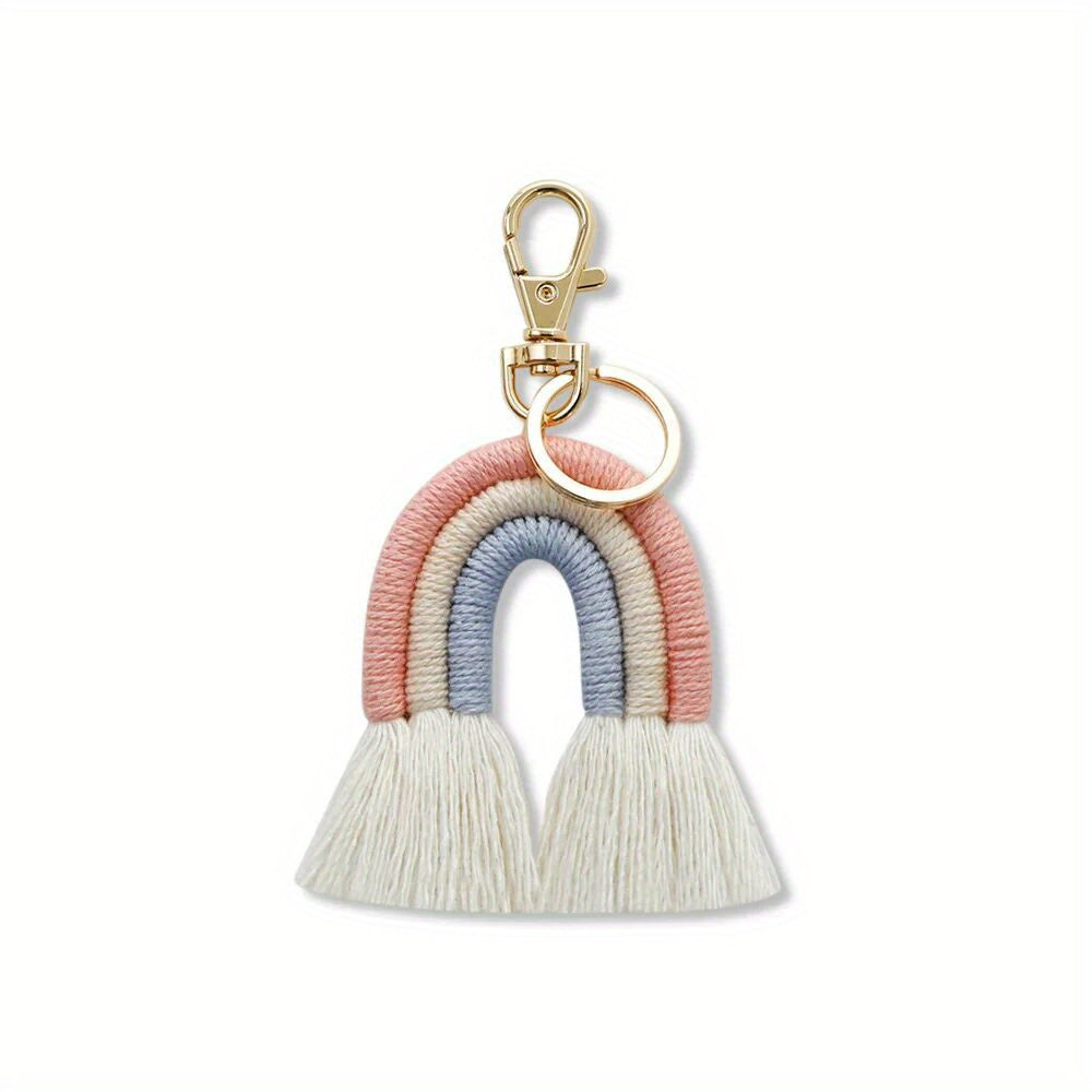 Boho Rainbow Keychain Wrist Lanyard for Girls Macrame Keychain