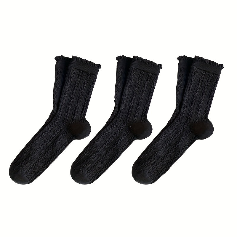 5 Pairs Twist Textured Socks Ruffle Stockings Women's Hosiery
