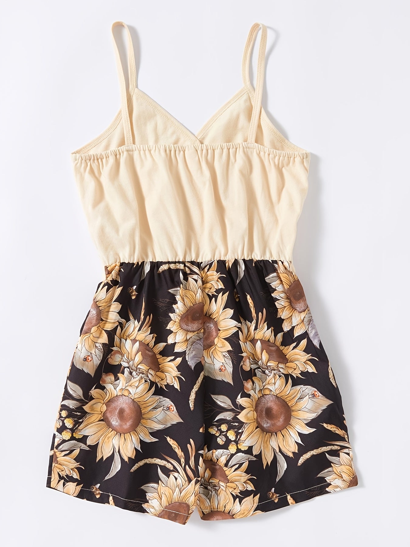 Girls Floral Print Sunflower Dress Sleeveless Casual Suspenders