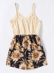 Girls Floral Print Sunflower Dress Sleeveless Casual Suspenders