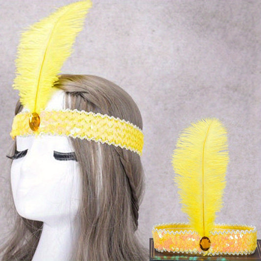Faux Feather Fascinator Headband Flapper Sequin Headdress Costume Head Band