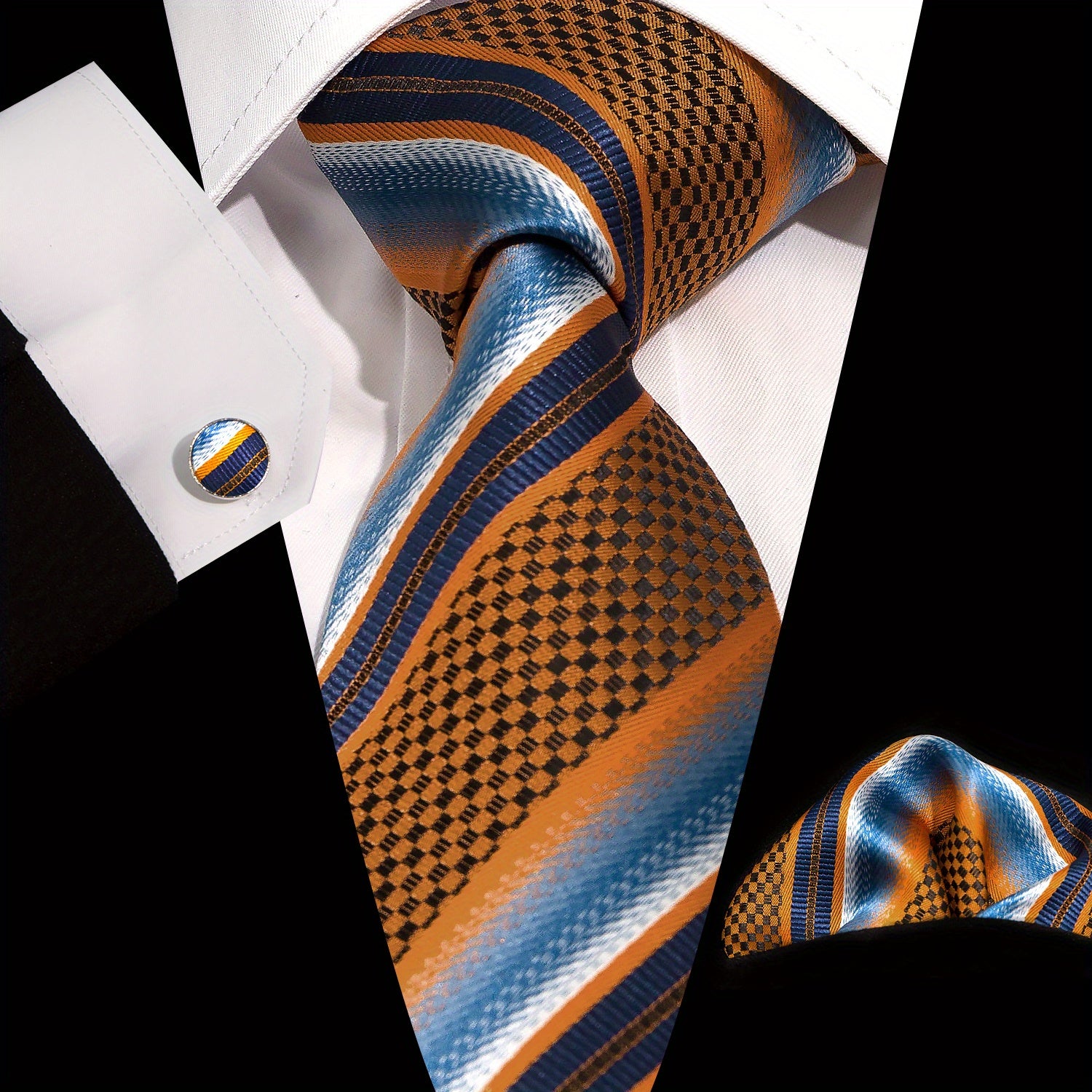 Classic Necktie Pocket Square And Hanky Cufflinks Set For Men