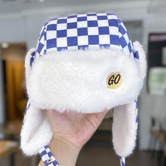 Boys Checkerboard Winter Fleece Ear Protection Hat