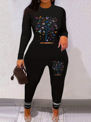 Women's Plus Butterfly & Tree Print Top & Leggings Set