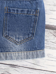 Girls Casual Ripped Denim Shorts Elastic Waist Comfortable Daily Wear