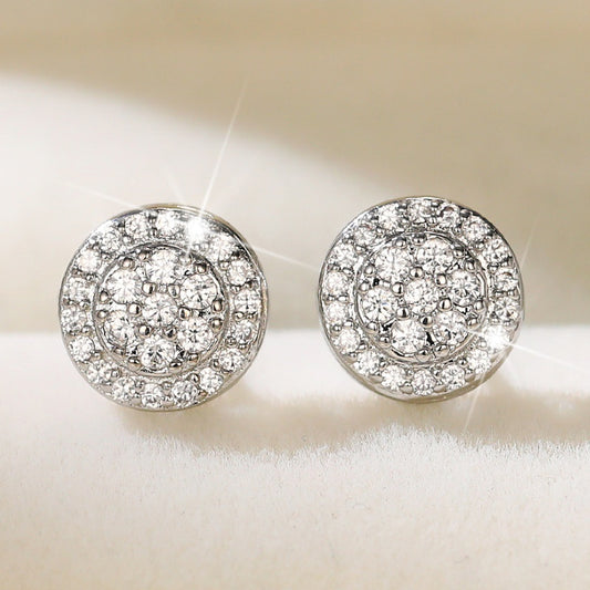 925 Silver Round Zircon Stud Earrings for Women Bridal Wedding Jewelry
