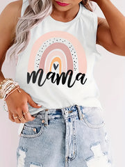 MAMA Letter Print Tank Top Loose Sleeveless Casual Round Neck Women's Clothing