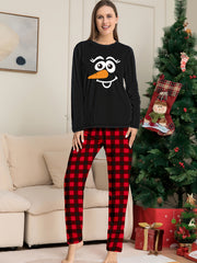 Christmas Print Pajama Set Top & Plaid Pants Women's Sleepwear