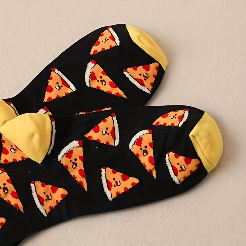 Pizza Print Socks Women's Crew Stockings