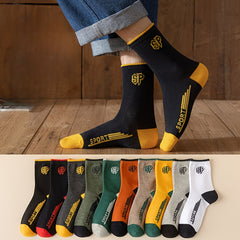 Men's Block Crew Socks Breathable Comfy Casual Outdoor All Seasons Wear