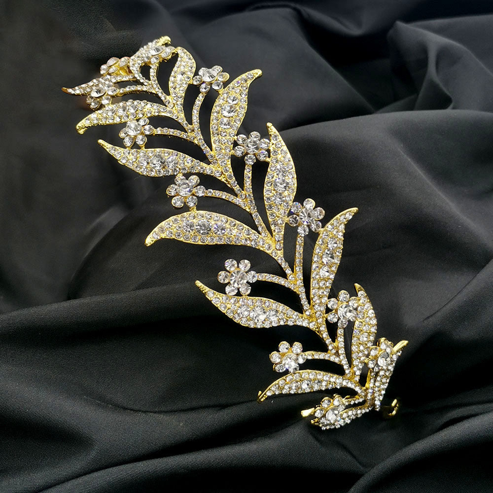 Crystal Leaf Alloy Crown Tiara Headdress Bridal Hair Jewelry