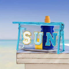 Preppy Transparent Patch SUN Varsity Letter Cosmetic Toiletry Bag