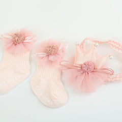 Girls Flower Knit Socks & Crown Headband Set - Holiday Gift