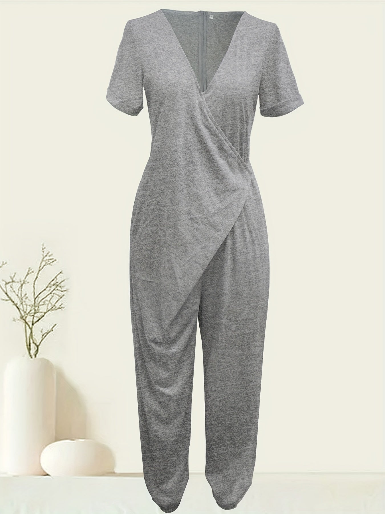 Surplice Neck Jumpsuit Short Sleeve High Waist Casual Jumpsuit