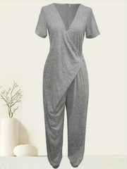 Surplice Neck Jumpsuit Short Sleeve High Waist Casual Jumpsuit
