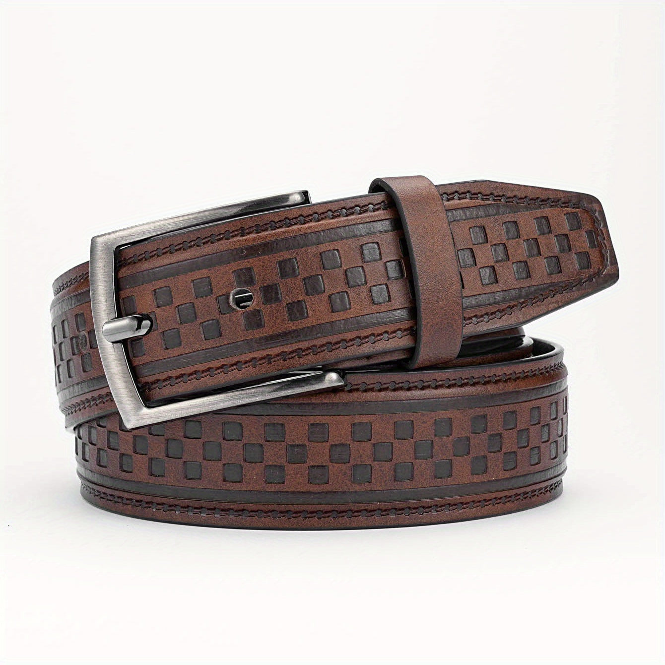 Alloy Pin Buckle PU Striped Belt for Men