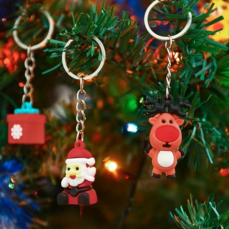 10pcs Cartoon 3D Christmas Key Chain Santa Claus Keychain Pendant