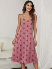 Strawberry Print NightDress Backless Pajama Dress Women's Sleepwear