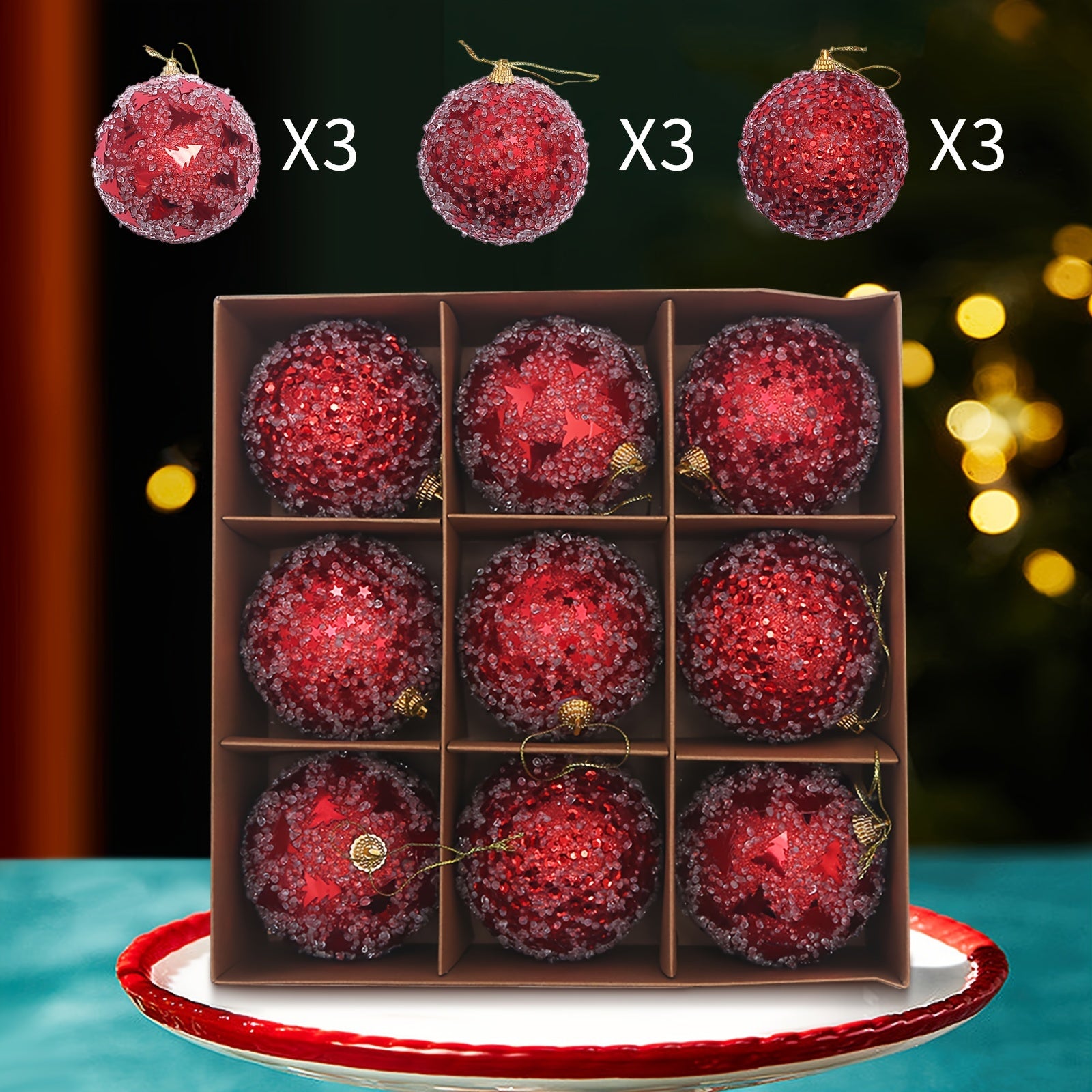 9pcs Shatterproof Christmas Tree Ball Decorations - Solid Style