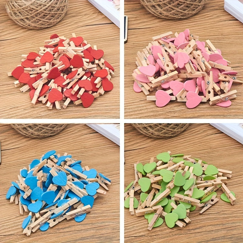 50pcs Heart Wooden Clips Wedding Craft Pegs Party Supplies