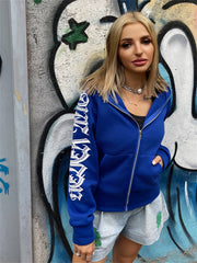 Y2K Style Sports Hoodie Jacket Zip Up Women's Sweatshirt