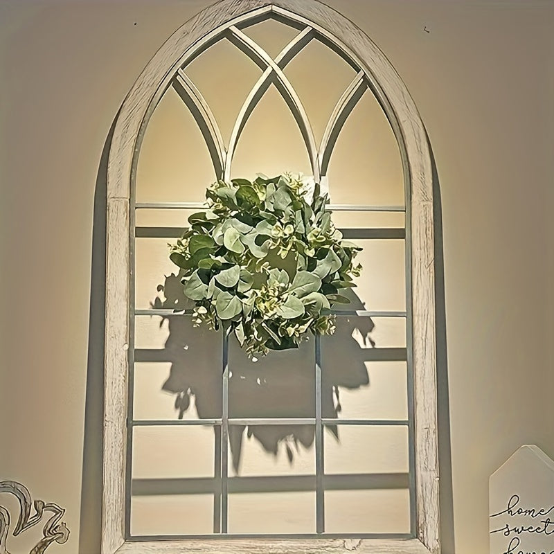 2pcs Artif. Eucalyptus Wreath Fabric Leaf Wreath Green Circular For Wall Decor