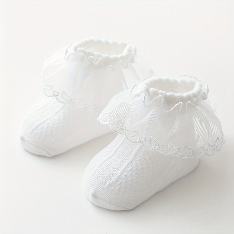 Girls Lace Trim Ankle Socks Mesh Comfortable Princess Socks for Kids
