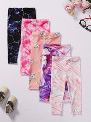 5pcs Girls' Stretch Tie Dye Footless Leggings for Trendy Style