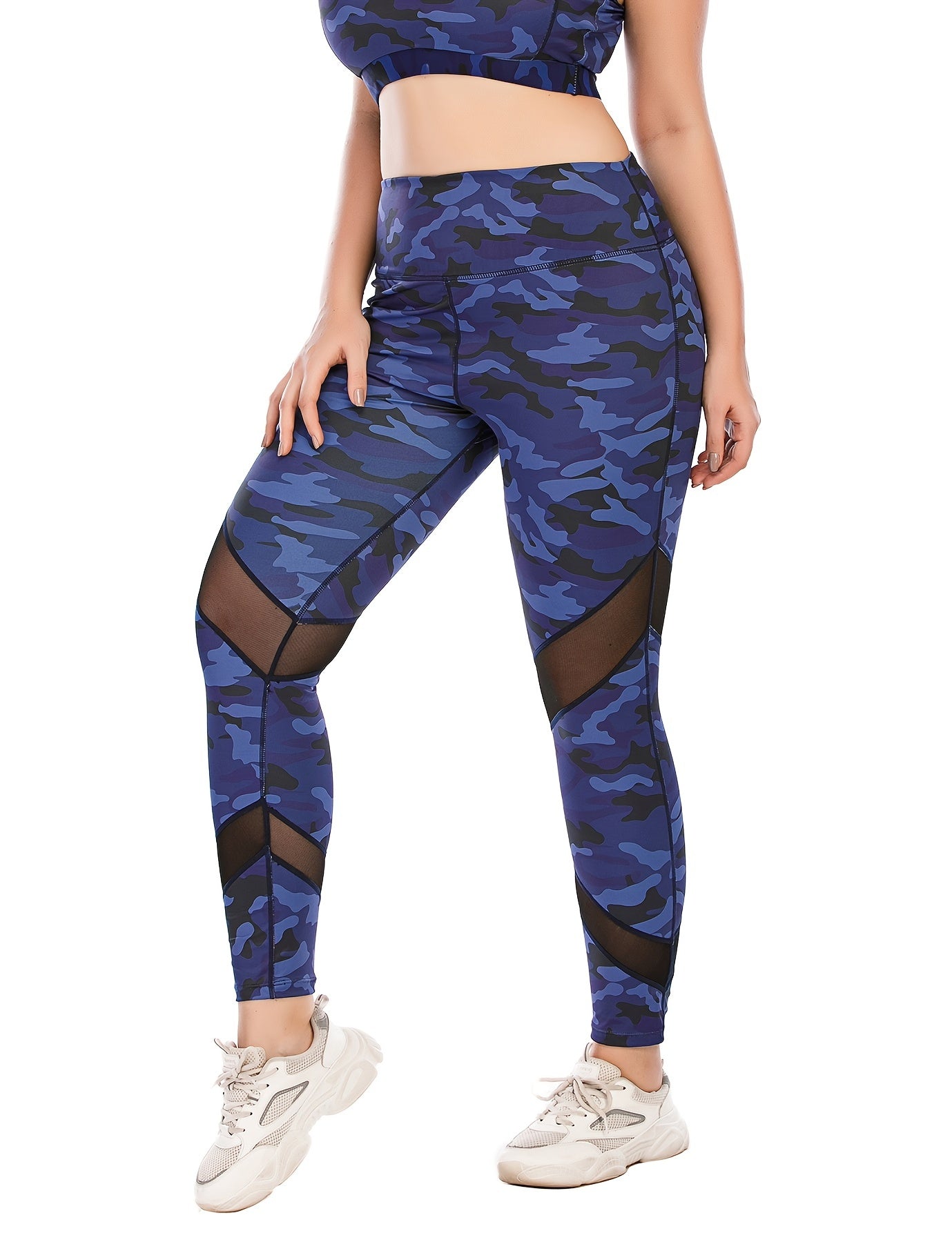 Camo Print Mesh Yoga Leggings Women's Plus Medium Stretch Pants