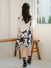 Girl's Panda Graphic Dress Short Sleeve Crew Neck Princess Dress