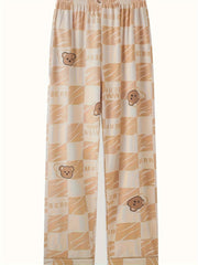 Bear Print Pajama Set Long Sleeve Crew Neck Top & Pants