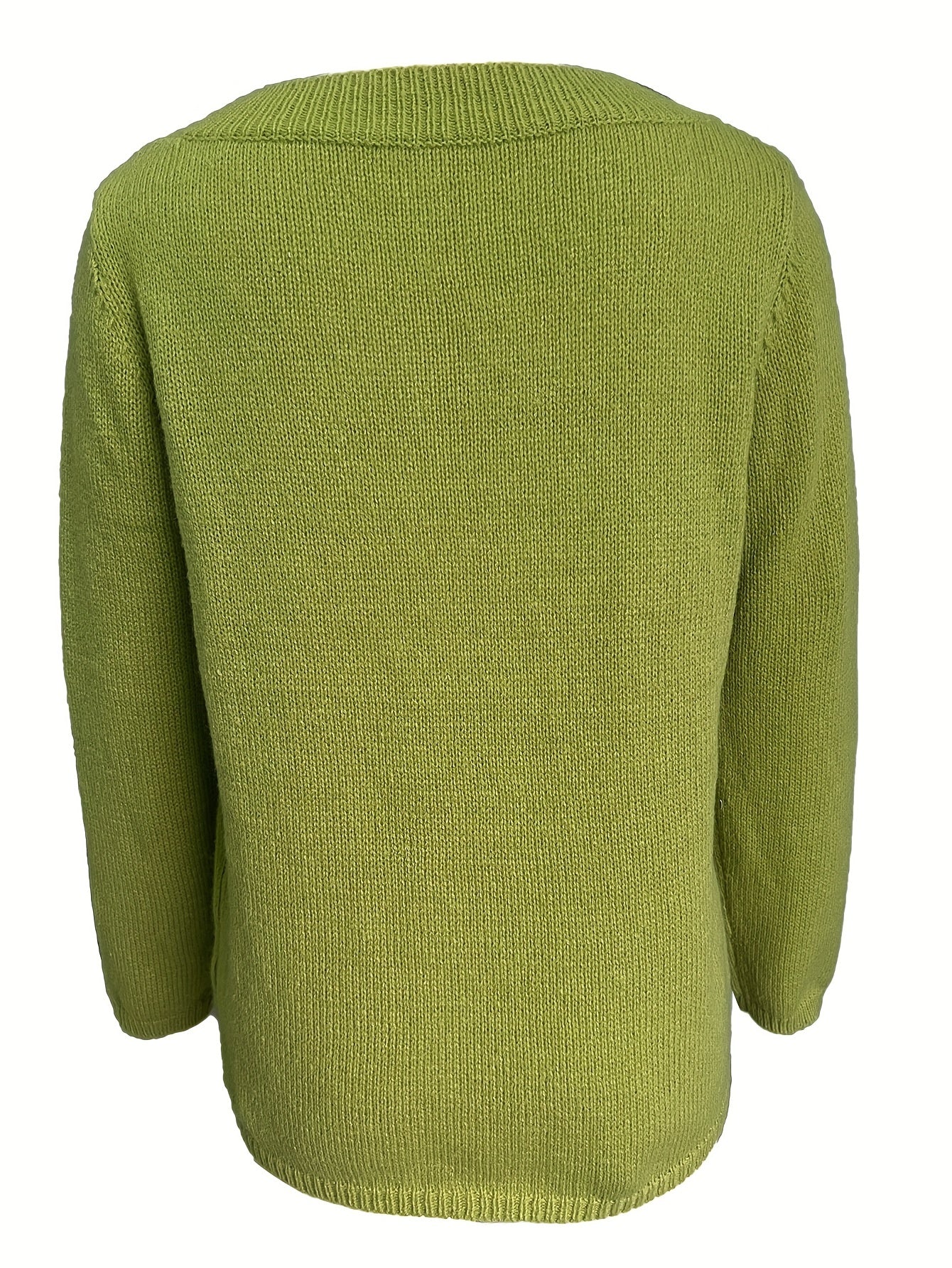Solid Button Long Sleeve V Neck Cut Out Jumper