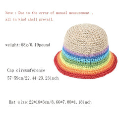 Rainbow Gradient Khaki Bucket Hat Short Brim Straw Fisherman Cap