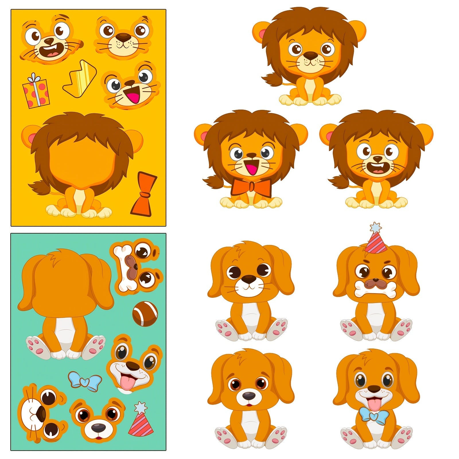 6pcs Animals Face Puzzle Stickers Educational Toys