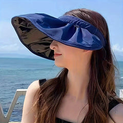 Wide Brim Ponytail Visor Hat UV Protection Sun Hats Casual Solid Foldable