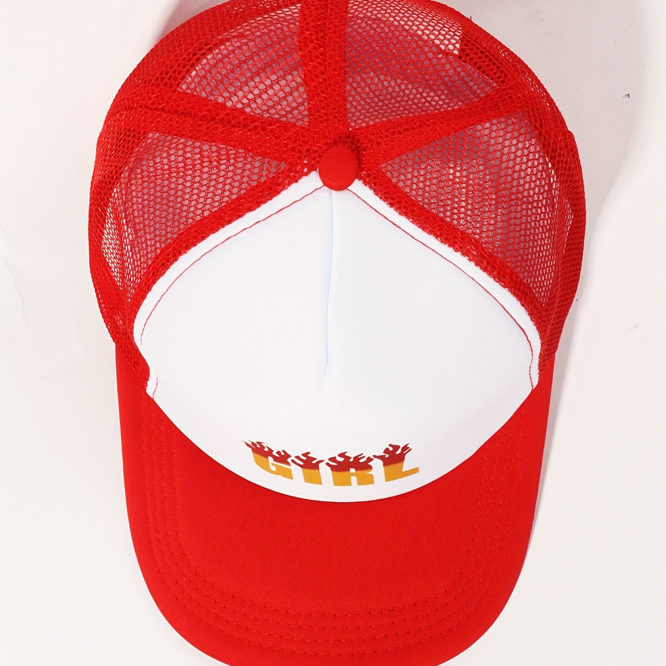 GIRL Flame Print Trucker Hat Red Baseball Cap Adjustable Mesh Dad Hat