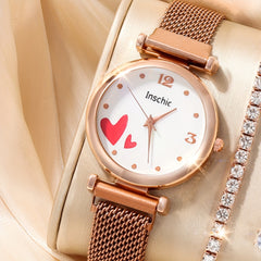 Heart Rhinestone Quartz Watch & 5 Bracelet Children's Set
