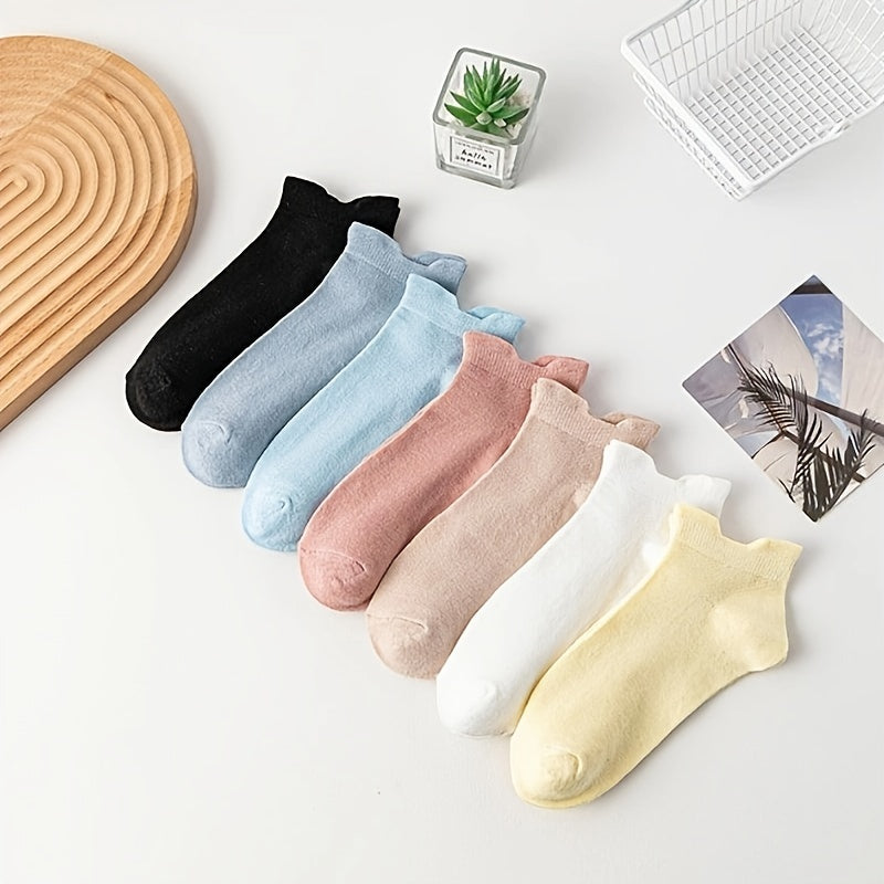 7 Pairs Solid Ankle Socks Casual & Comfy All match Low Cut Socks Women's