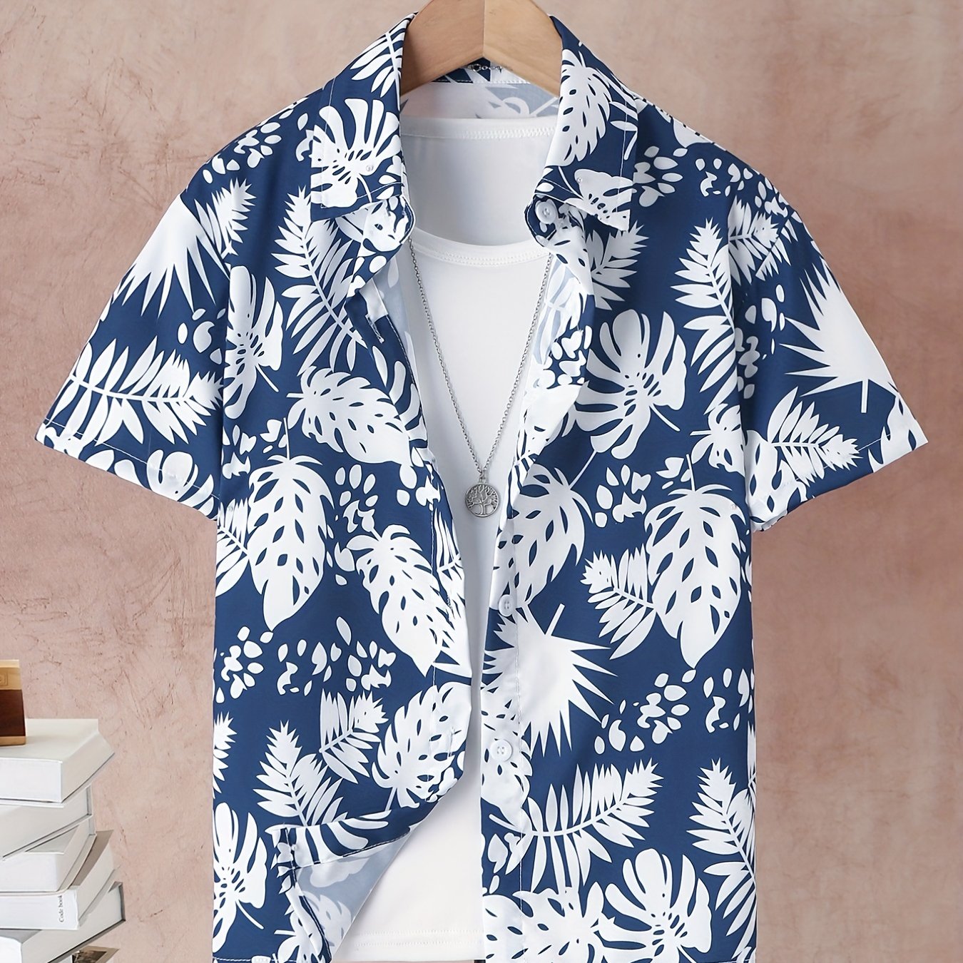 Boys Leaf Print Button Down Set For Summer