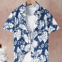 Boys Leaf Print Button Down Set For Summer