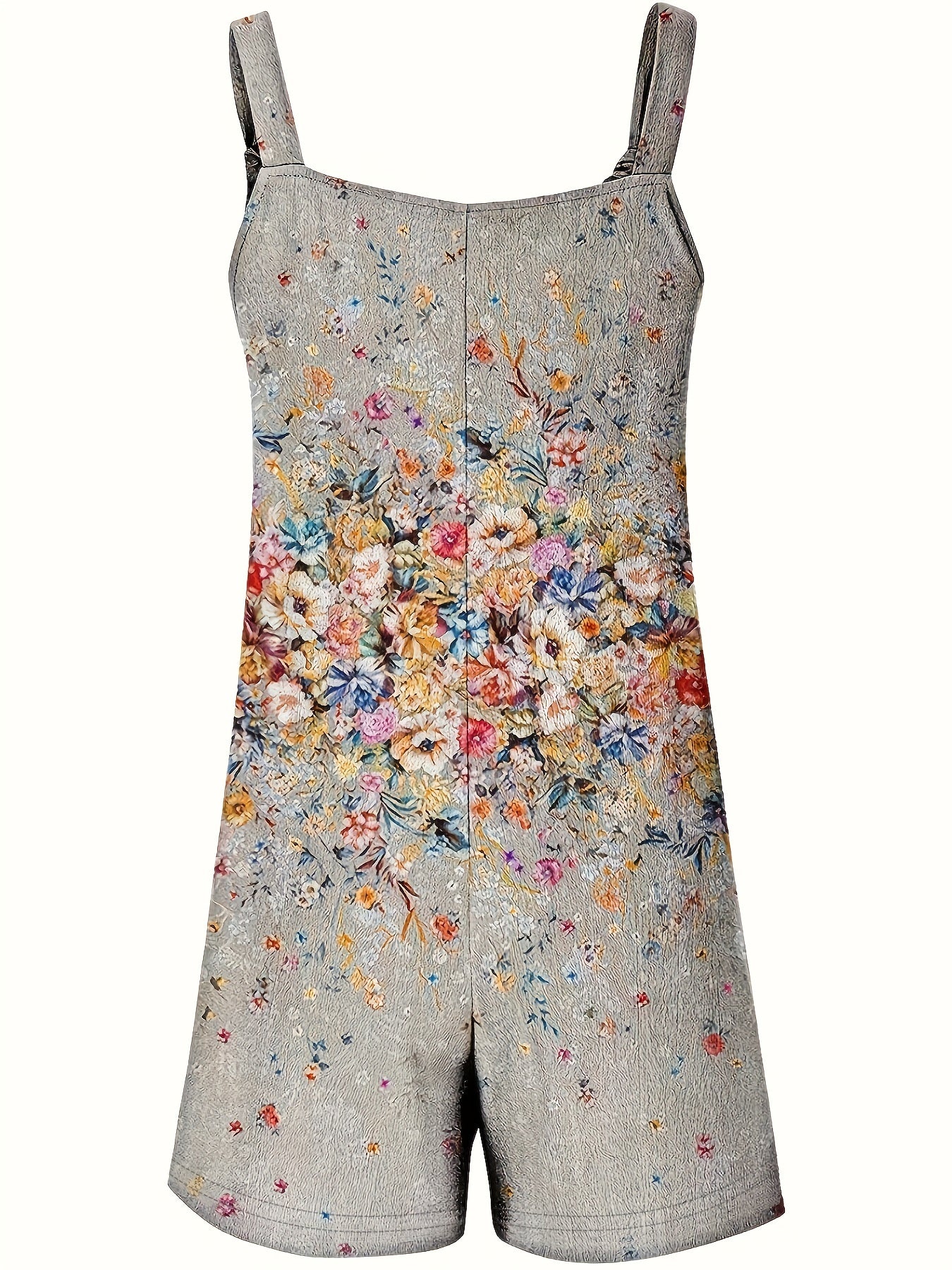 Floral Print Pocket Front Romper Casual Sleeveless Wide Leg Romper