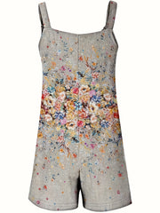 Floral Print Pocket Front Romper Casual Sleeveless Wide Leg Romper