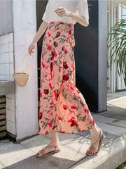Floral Print Lace Up Skirt High Waist Maxi Boho Style